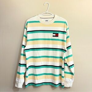 Tommy Hilfiger Pastel Striped Long Sleeve Cotton Loose Fit Shirt - Medium EUC